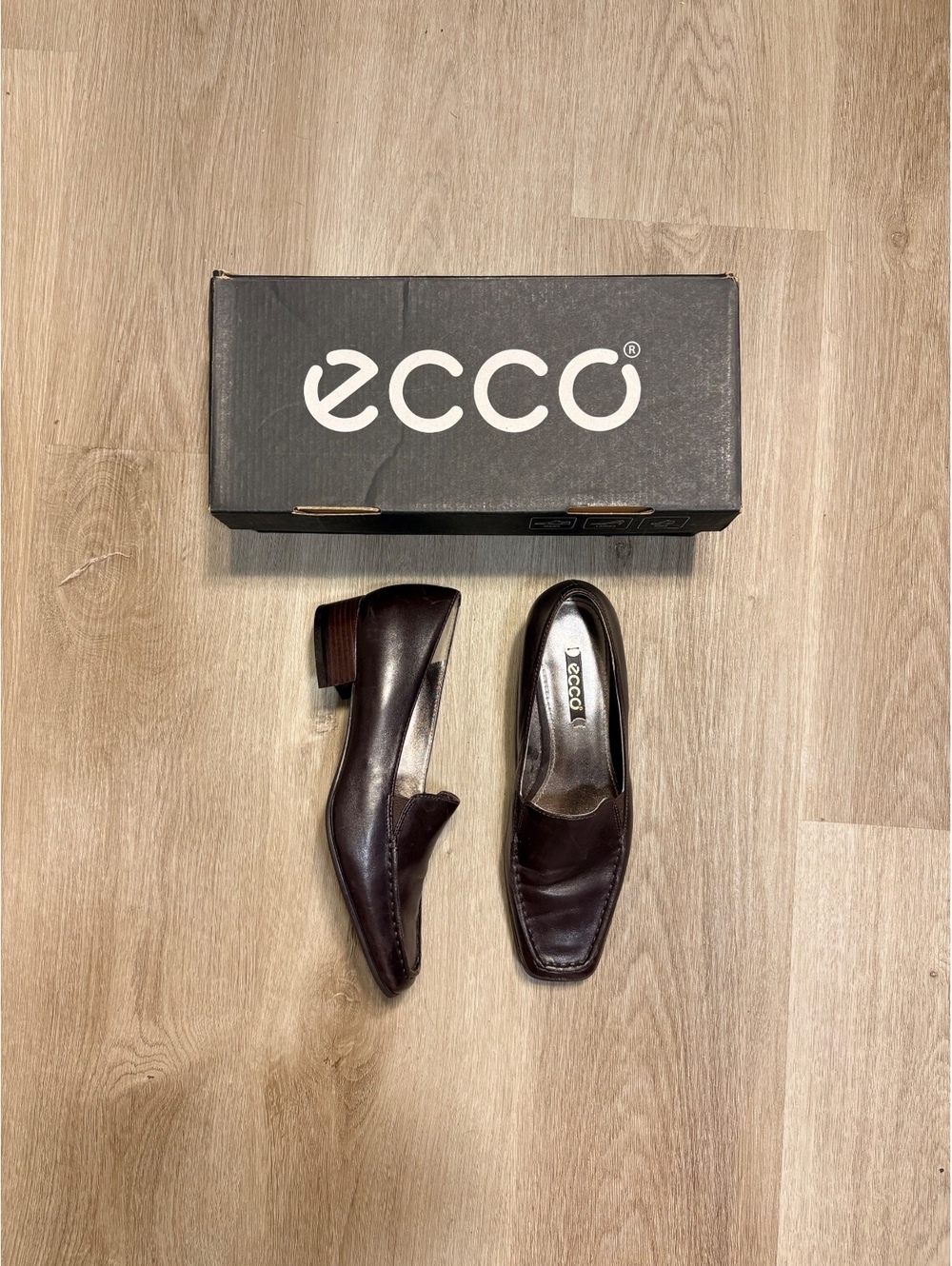 Ecco Women’s Brown Leather Dress Shoes Square Toe Chunky Heel Size EU 38 Chic